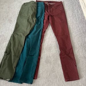 Size 8 prana pants. Blue, green and maroon. Sold as a set.
